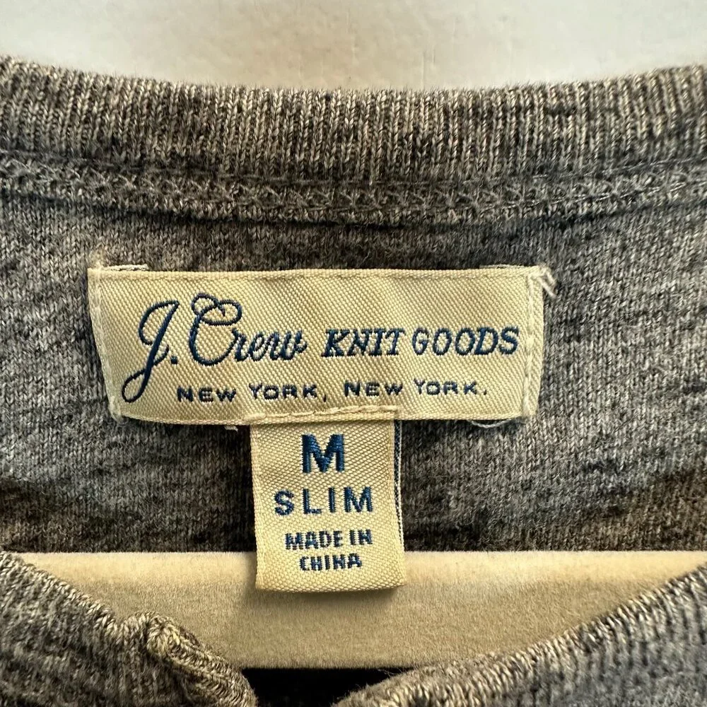J.Crew Knit Goods Grey Heather Henley Long Sleeve Shirt Medium Slim